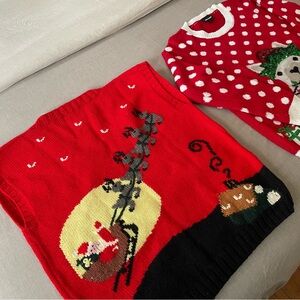 Berek Red hand vintage  Knit Sweater Vest and Joe boxer Christmas sweater lot